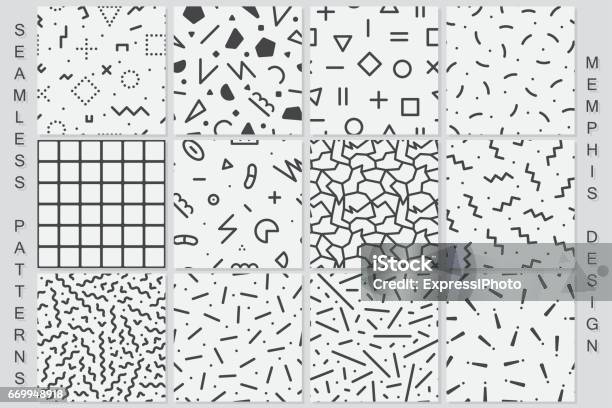 Reihe Von Geometrischen Seamless Pattern Schwarz Weißtexturen Stock Vektor Art und mehr Bilder von Muster