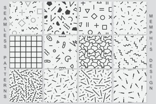 완벽 한 기하학적 패턴의 집합입니다. 흑인과 백인 텍스처입니다. - 동물 모방 stock illustrations