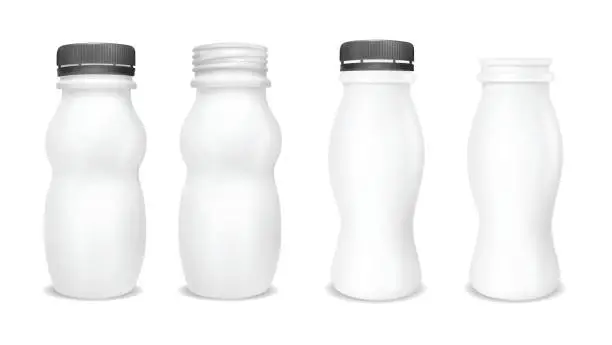 Vector illustration of White empty plastic bottle for yogurt. Packaging for sour cream, sauce and snack