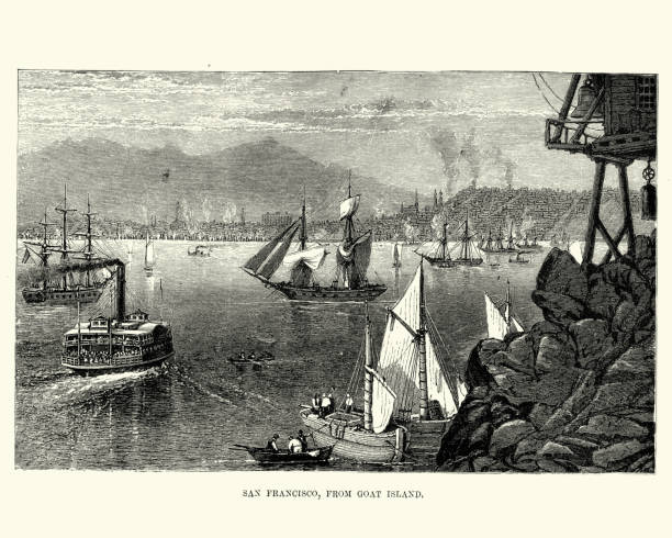 Vintage engraving of San Francisco, from Goat Island 19th Century