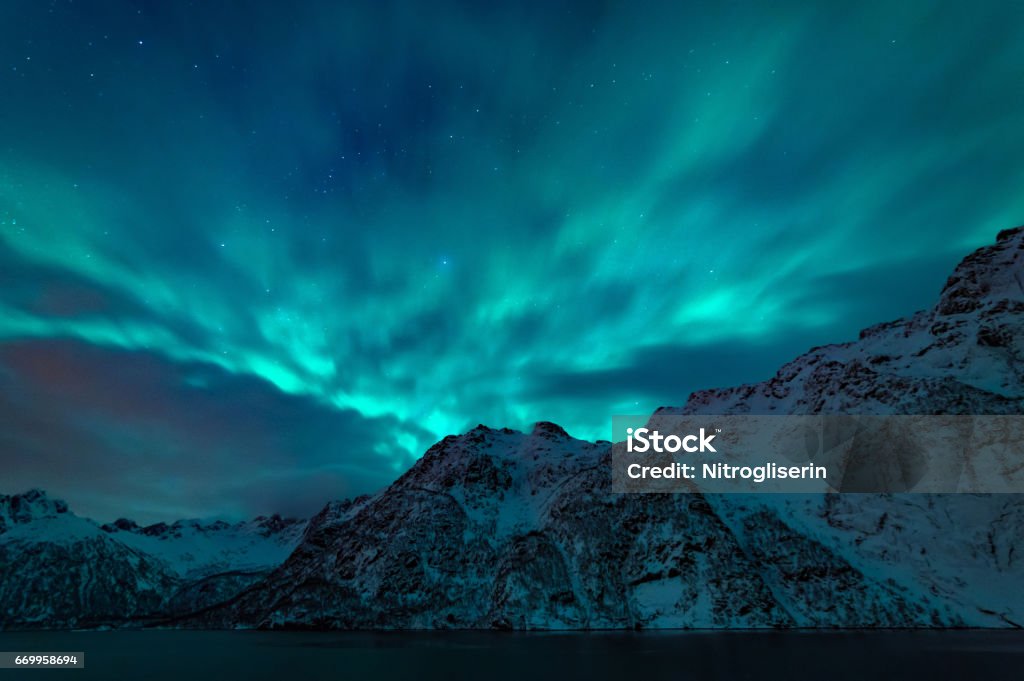 Northern Lights of Norway Northern Lights in Lofoten, Norway Aurora Borealis Stock Photo
