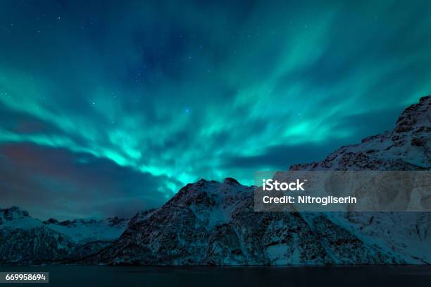 Northern Lights Of Norway Stock Photo - Download Image Now - Aurora Borealis, Aurora Polaris, Beach