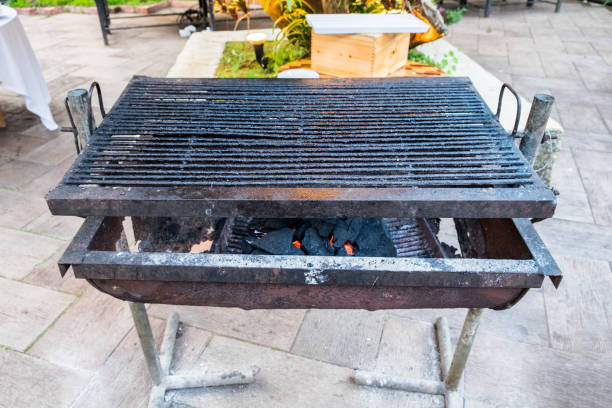 istock Black grill charcoal burning for bbq 669959728