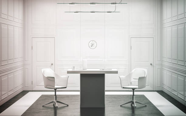diseño de interiores de oficina de lujo blanco en blanco - cabinet meeting fotografías e imágenes de stock