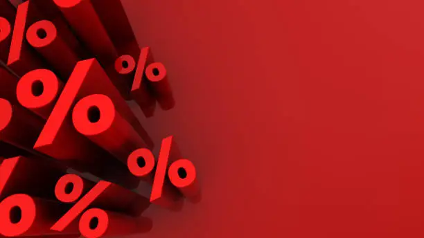 abstract 3d illustration of red background with percent signs at left side