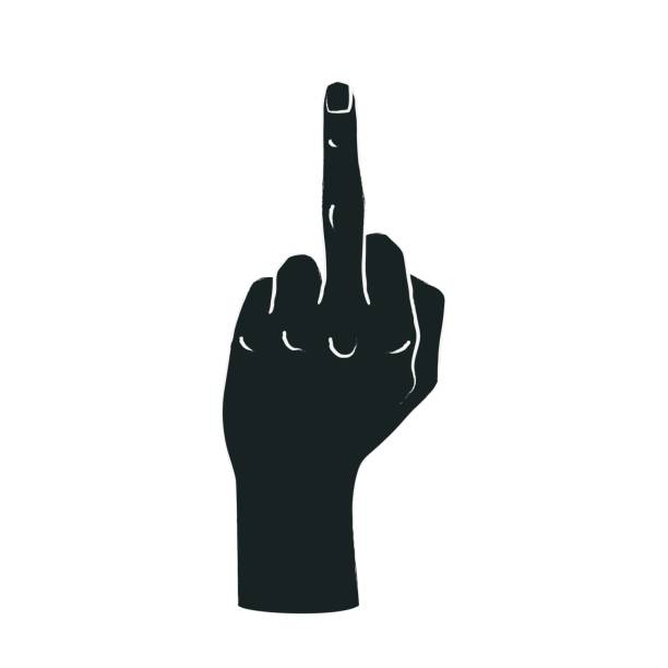 geste. fuck off zeichen. weibliche hand mit mittelfinger oben. - fuck you stock-grafiken, -clipart, -cartoons und -symbole