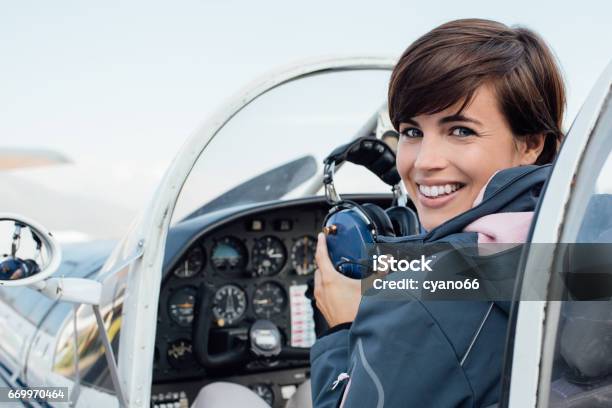 Pilot In The Aircraft Cockpit Stock Photo - Download Image Now - Pilot, Piloting, Military Private