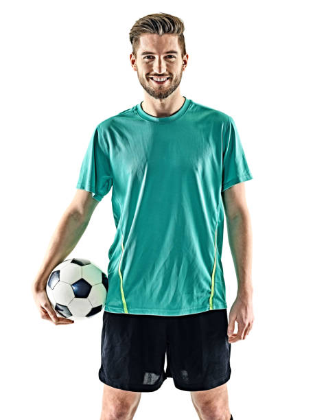 istock one soccer player man standing isolated white background 669971312