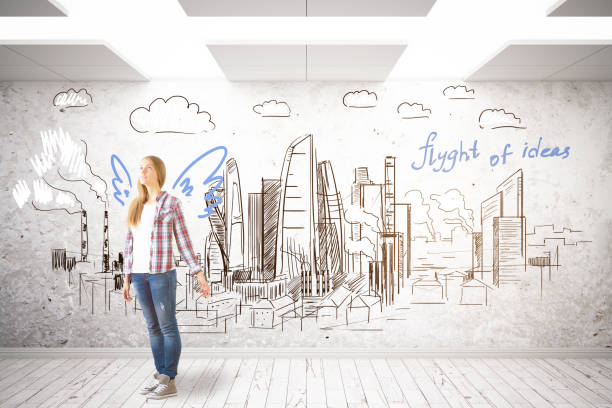 istock pensive woman with business sketch 669971626