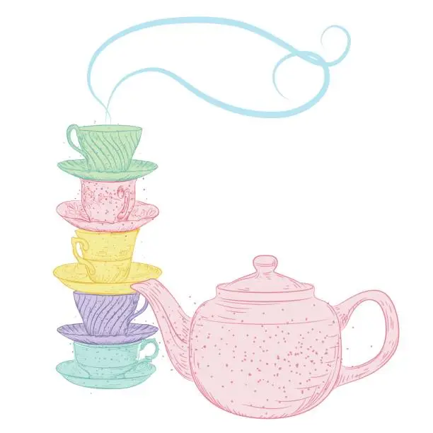 Vector illustration of Hand Drawn Vintage Style Tea Elements