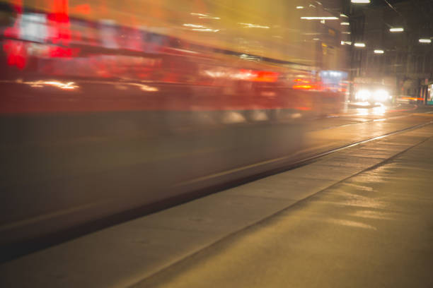 istock Tramway blurred motion. Public transport night scene. 669989776