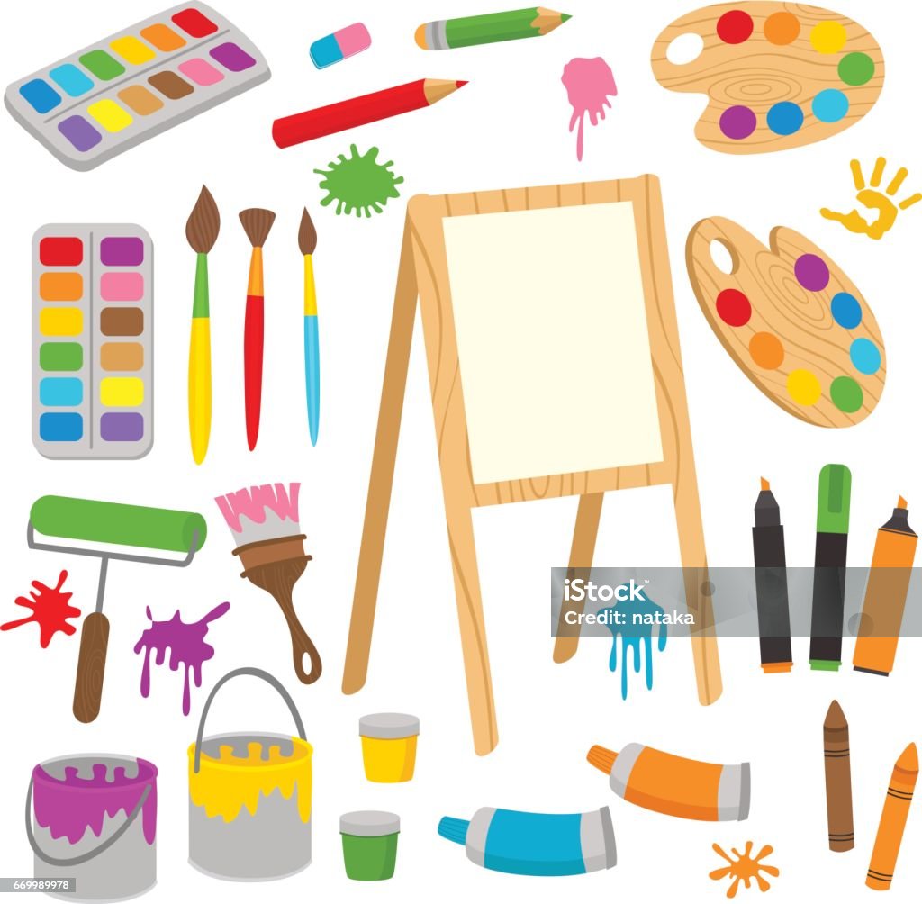 Set Of Isolated Drawing Tools Stock Illustration - Download Image Now -  Child, Paint, Paintbrush - iStock