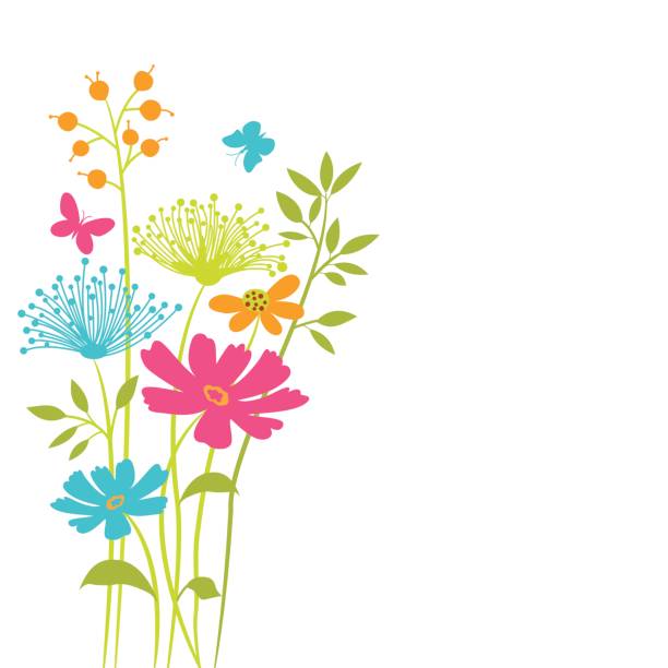 벡터 플로럴 배경. - butterfly single flower vector illustration and painting stock illustrations