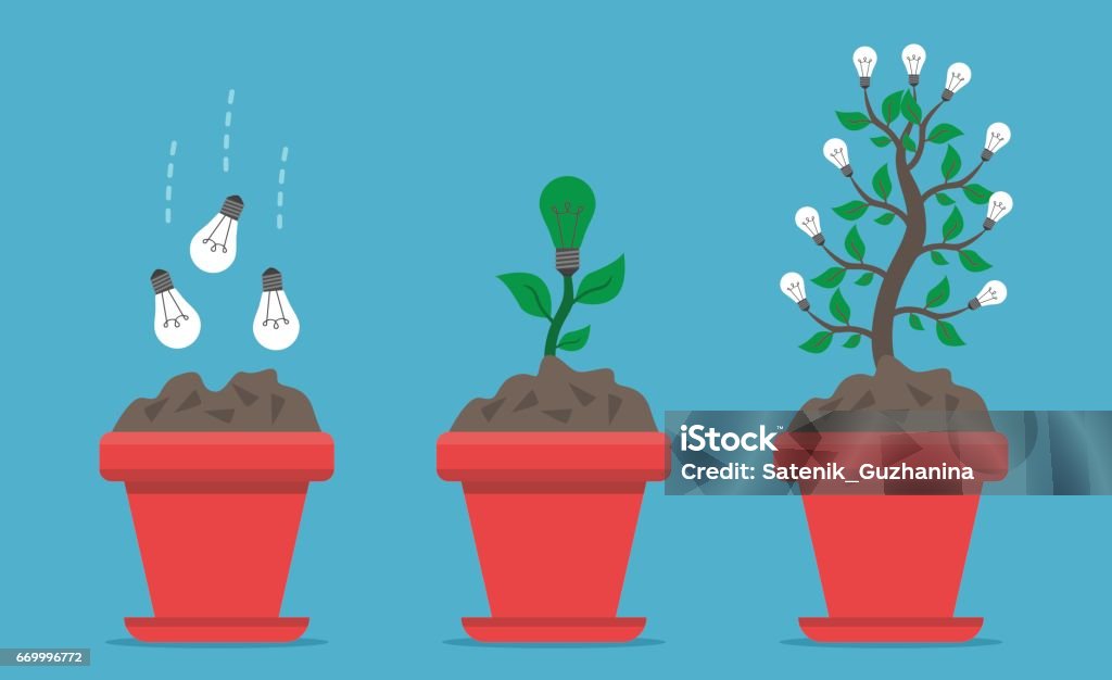 Bulbs Development Growing Lightbulbs On Blue Stock Illustration - Download Image Now ...
