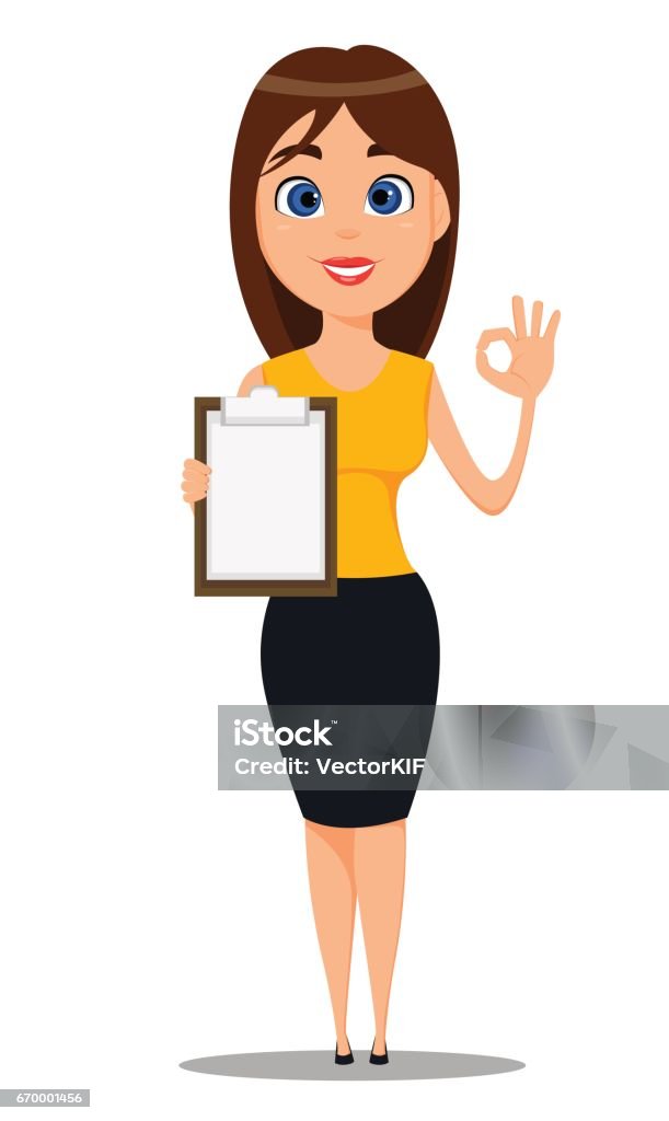 Ilustración de Personaje De Dibujos Animados De La Mujer De Negocios Joven Empresaria Atractiva En Ropa Casual Elegante Con Portapapeles De Pie Y Mostrando El Gesto De Ok Stock Vector y más Ilustración de Personaje De Dibujos Animados De La Mujer De Negocios Joven Empresaria Atractiva En Ropa Casual Elegante Con Portapapeles De Pie Y Mostrando El Gesto De Ok Stock Vector y más