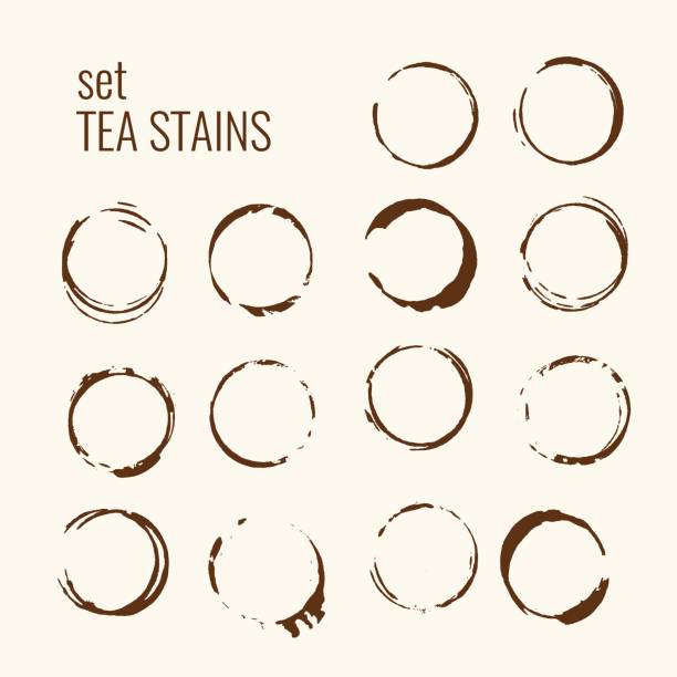 ilustraciones, imágenes clip art, dibujos animados e iconos de stock de conjunto de té aisladas manchas - tea stain