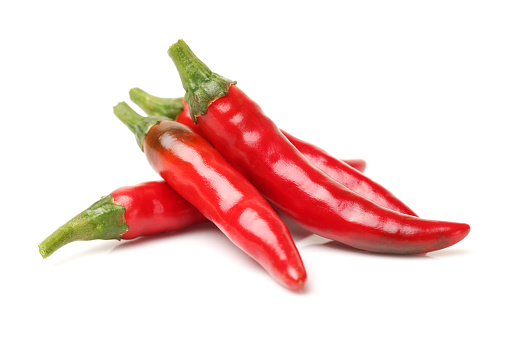 Piment d'Espelette: Popular french red Chili pepper isolated on white
