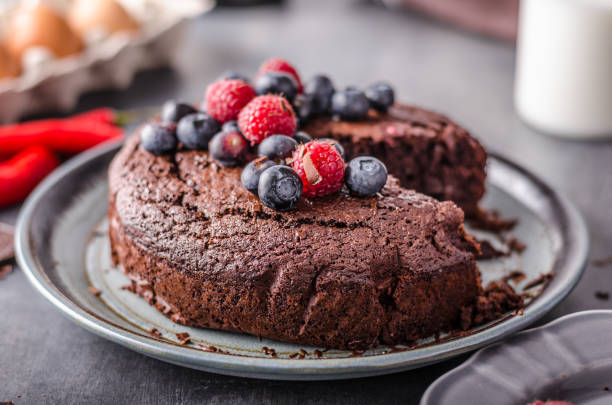 istock Brownies cake with chilli and berrries 670015868