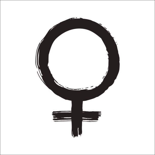 schwarze tinte spiegel der venus symbol vektorgrafik hand gezeichnet. - gender symbol stock-grafiken, -clipart, -cartoons und -symbole