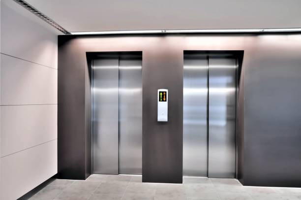 Elevators - Stainless steel stock photo