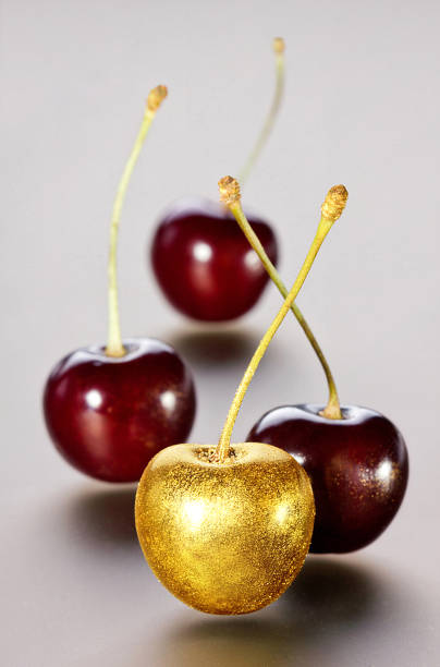 istock Golden cherries on a gray background 670019642