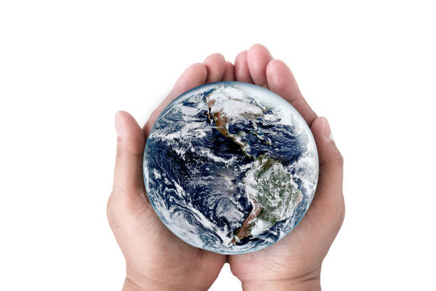 istock Hands holding earth on white background. Elements of this image furnished by NASA 670020164