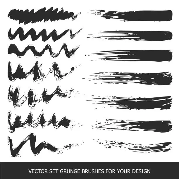 Vector illustration of Painted grunge stripes set. Black labels, paint texture. Brush strokes vector. Background handmade design elements.