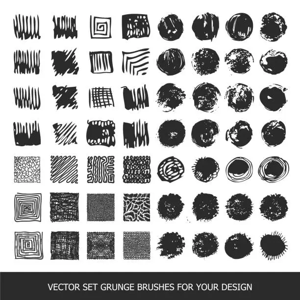 Vector illustration of Painted grunge stripes set. Black labels, paint texture. Brush strokes vector. Background handmade design elements.