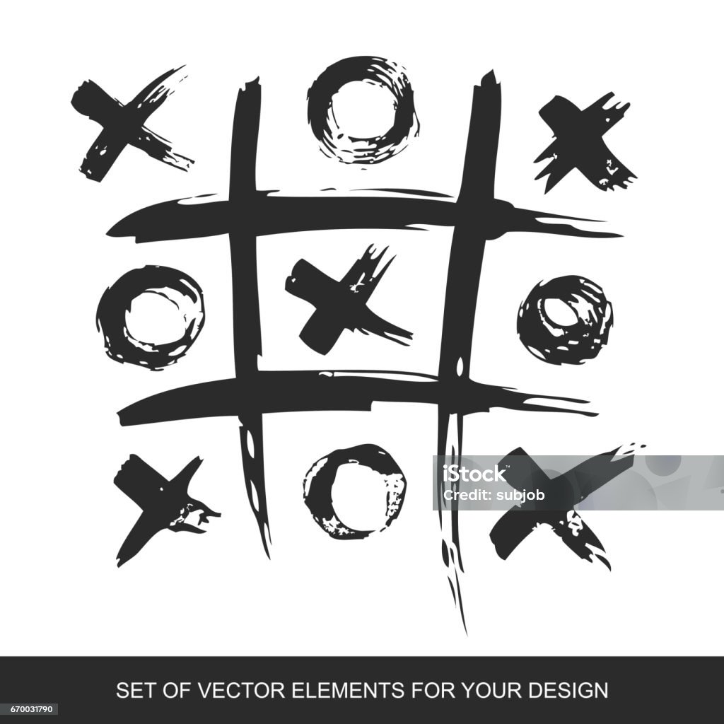 Tic Tac Toe Painted Grunge Ink Blots Brush Texture Isolated Background  Handmade Design Elements Stock Illustration - Download Image Now - iStock