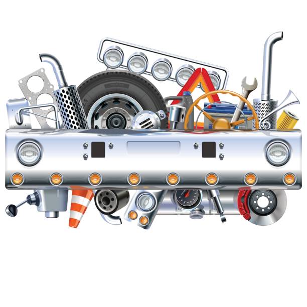 Vector Truck Bamper with Spares Vector Truck Bamper with Spares isolated on white background bus borders stock illustrations