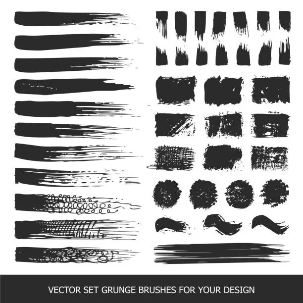 Vector illustration of Painted grunge stripes set. Black labels, paint texture. Brush strokes vector. Background handmade design elements.
