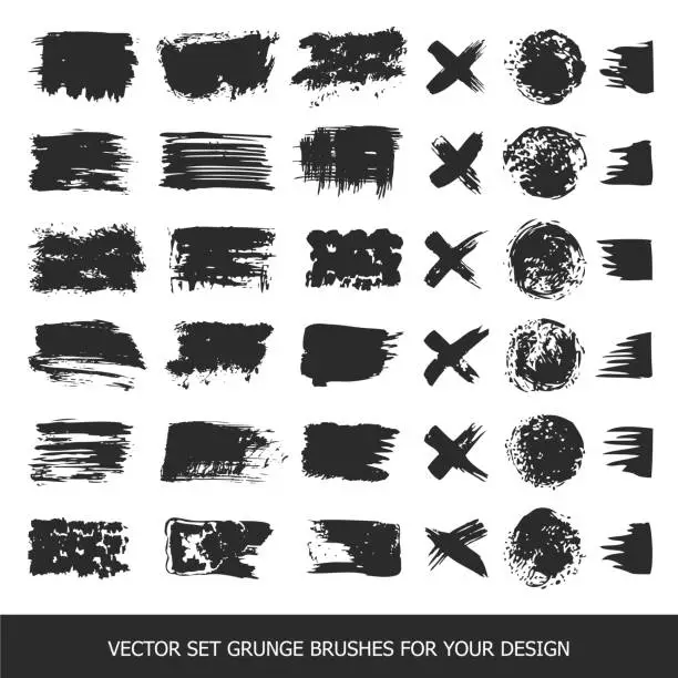 Vector illustration of Painted grunge stripes set. Black labels, paint texture. Brush strokes vector. Background handmade design elements.