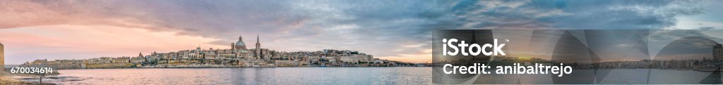 Valletta seafront skyline view, Malta Valletta seafront skyline view as seen from Sliema shoreline, Malta Coastline Stock Photo