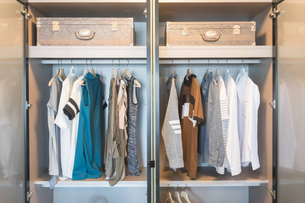 istock clothes hanging on rail in modern wardrobe 670050532