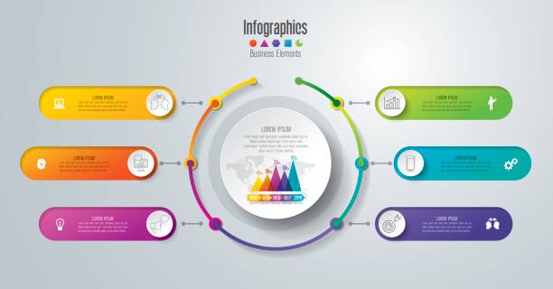 timeline-infografiken gestalten vektor und business icons. - six objects stock-grafiken, -clipart, -cartoons und -symbole