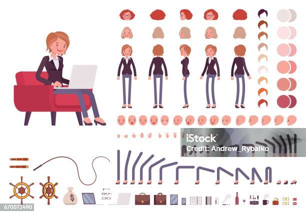 Female Manager Character Creation Set Stock Illustration - Download Image Now - Characters, Icon Set, Businesswoman