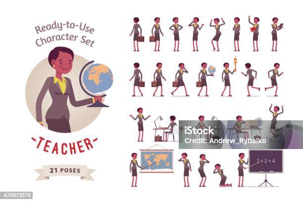 Readytouse Female Teacher Character Set Different Poses And Emotions Stock Illustration - Download Image Now
