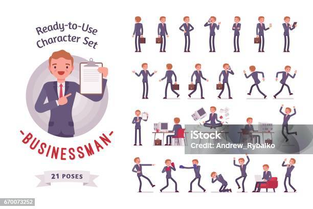 Readytouse Businessman Character Set Different Poses And Emotions Stock Illustration - Download Image Now