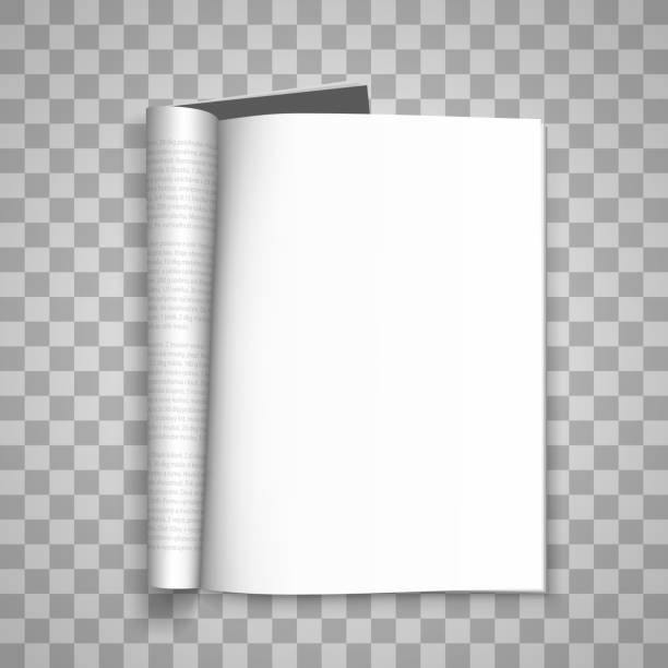 illustrazioni stock, clip art, cartoni animati e icone di tendenza di aprire il giornale di registrazione cartaceo, paper journal, blank magazin transparent background, page template design element, vector illustration - paper notebook page backgrounds