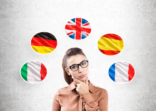 istock Woman in brown and five flags 670082720
