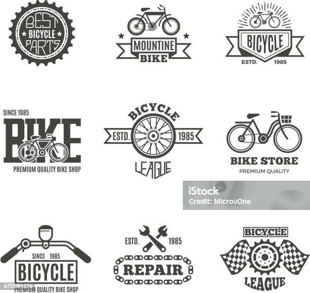 Fahrradgeschäft Fahrrad Fahrrad Vintage Vektoretiketten Symbol Abzeichen Und Embleme Stock Vektor Art und mehr Bilder von Fahrrad