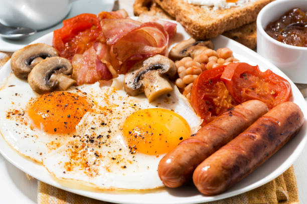 istock traditional english breakfast, closeup 670084702