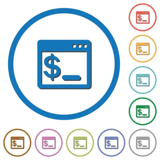 Vector illustration of OS command terminal icons with shadows and outlines