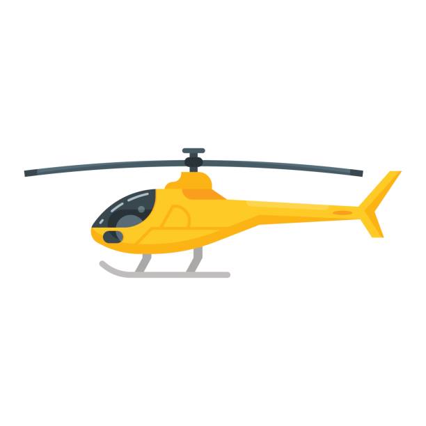 illustrazioni stock, clip art, cartoni animati e icone di tendenza di illustrazione vettoriale in stile piatto dell'elicottero giallo. - elicottero