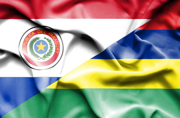 istock Waving flag of Mauritius and Paraguay 670092250