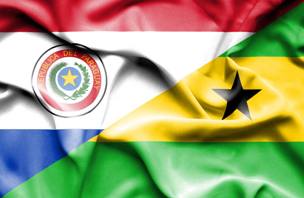 istock Waving flag of Sao Tome and Principe an Paraguayd 670092398