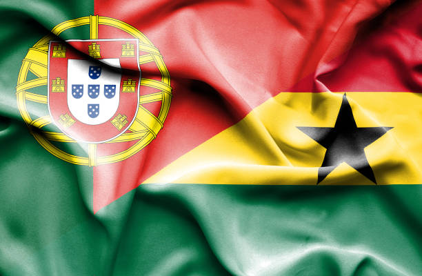 развевающийся флаг ганы и португалии - portugal ghana stock illustrations