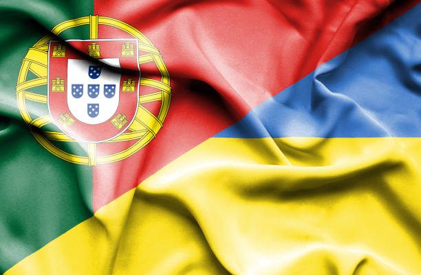 istock Waving flag of Ukraine and Portugal 670097088