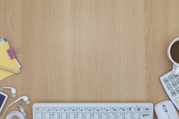 Office desk wood table of Business workplace and business objects