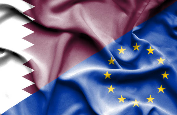 istock Waving flag of European Union and Qatar 670101732